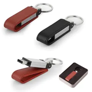 16GB Leather Metal Keychain USB Flash Drive